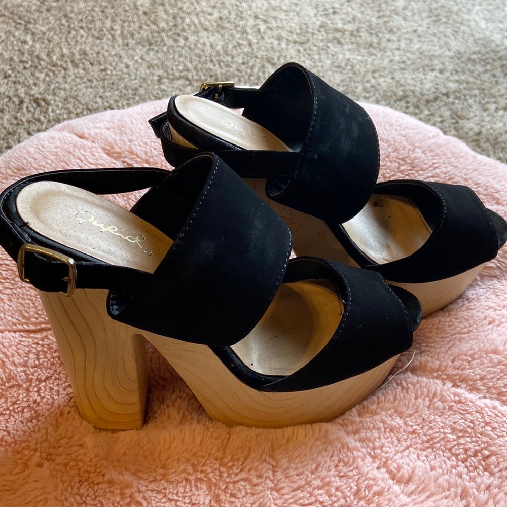 Black two strap heels